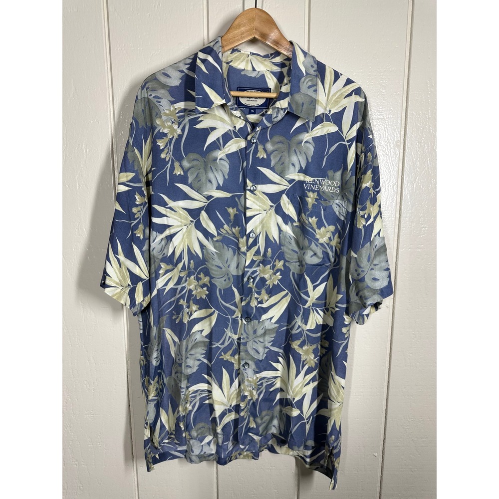 Straight Down Shirt Mens XL Blue Kenwood Vineyards Tropical Floral Button Down